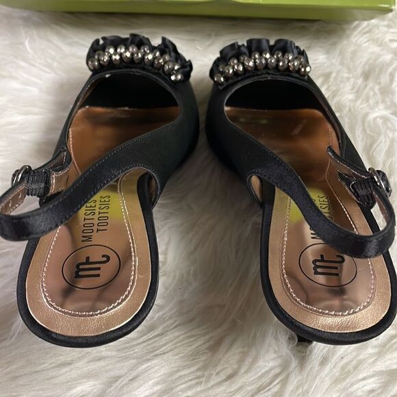 MOOTSIES TOOTSIES Mogiver Peep Toe Embellished Black Slingback Sandals SZ 6 1/2 - Picture 12 of 16